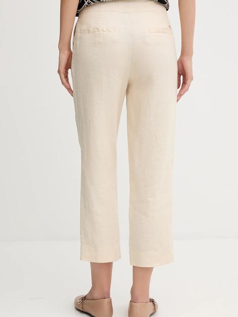 Pedro del Hierro spodnie lniane damskie kolor beżowy proste high waist 7609781