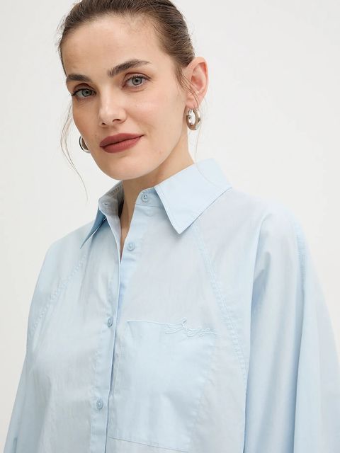 BOSS Orange koszula bawełniana damska kolor niebieski relaxed z kołnierzykiem klasycznym 50552163