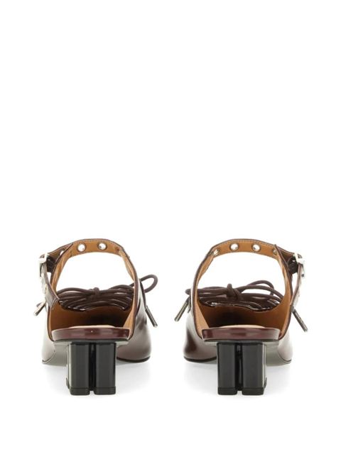 GANNI lace-up eyelet-embellished mules - Red