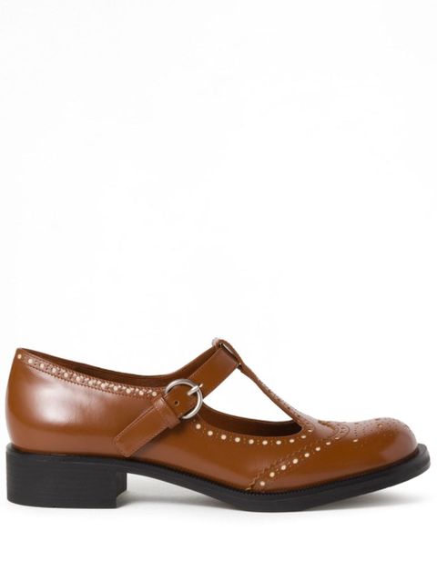 Miu Miu Brushed leather T-strap brogue shoes - Brown - zdjęcie produktu nr 1