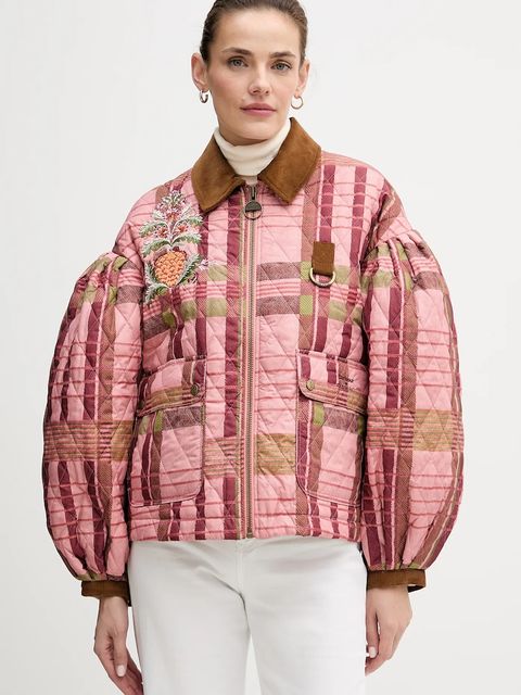 Barbour kurtka x Farm Rio kolor różowy przejściowa oversize LQU1871 - zdjęcie produktu nr 1