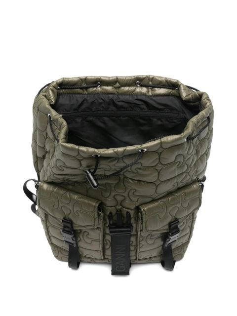GANNI quilted flap-pocket backpack - Green