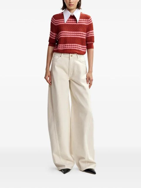 Essentiel Antwerp striped embellished-collar T-shirt - Brown - zdjęcie produktu nr 2