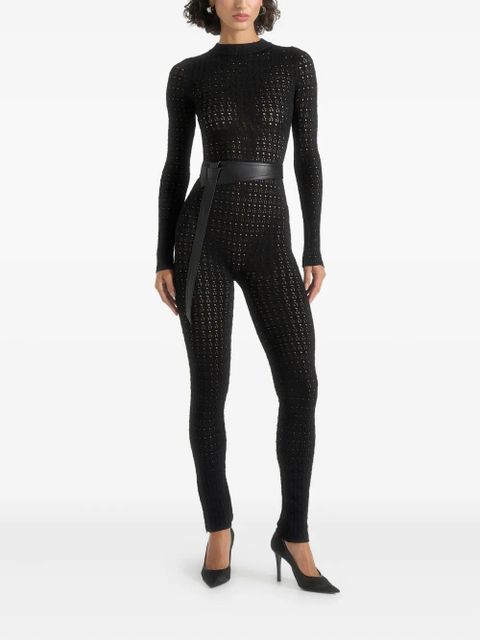 Manière De Voir Tiana pointelle-knit long-sleeve jumpsuit - Black
