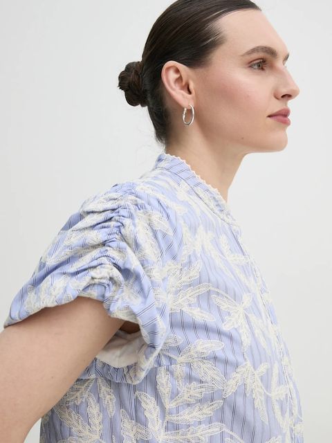 MUNTHE koszula bawełniana FREDIA damska kolor niebieski regular ze stójką 251103025136