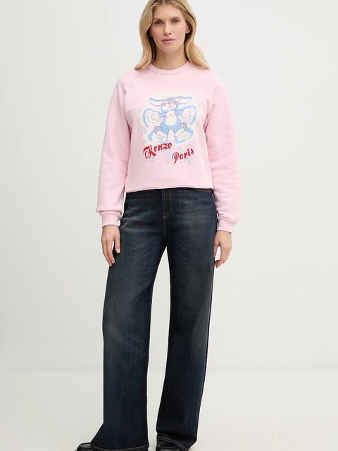 Kenzo bluza bawełniana damska kolor różowy z nadrukiem FG52SW2034MJ - zdjęcie produktu nr 2