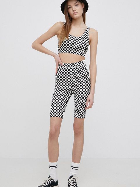 Vans szorty bawełniane damskie wzorzyste high waist VN0A7PNE56M1-BLACKWHITE