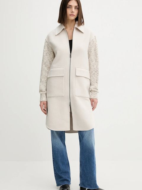 Desigual płaszcz z wełną JINU kolor beżowy 25WWEW59 - zdjęcie produktu nr 1