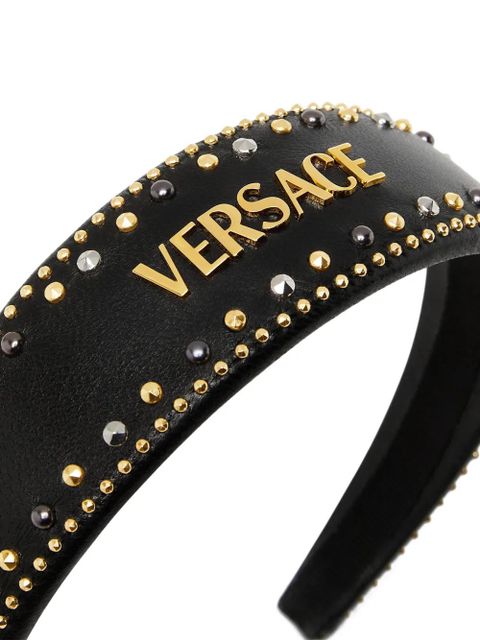 Versace leather logo-plaque studded headband - Black