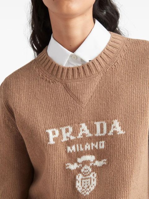 Prada logo-intarsia cashmere jumper - Brown