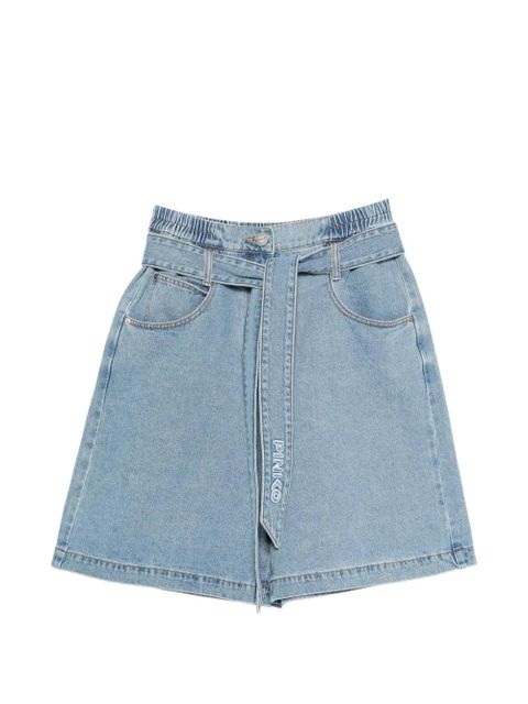 PINKO belted elasticated-waistband denim knee-length shorts - Blue
