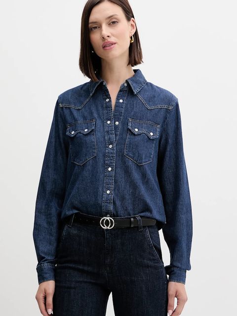 United Colors of Benetton koszula jeansowa damska kolor niebieski regular z kołnierzykiem klasycznym - zdjęcie produktu nr 1