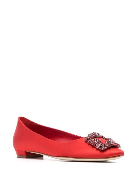 Manolo Blahnik Hangisi crystal-buckle ballerina pumps - Red