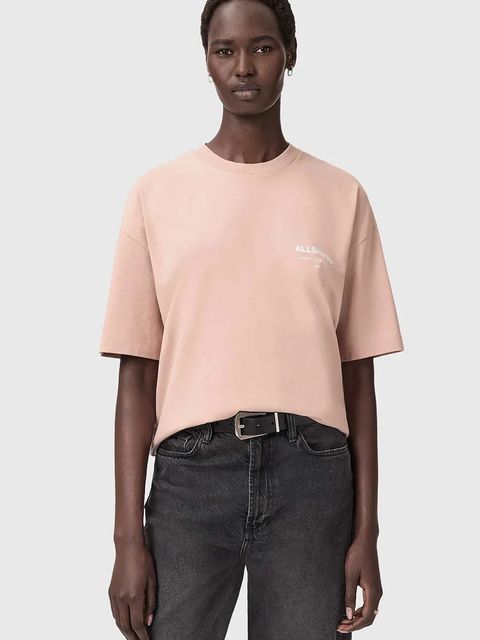 AllSaints t-shirt bawełniany damski kolor beżowy W202JC - zdjęcie produktu nr 1