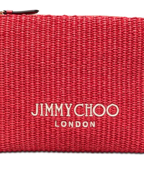 Jimmy Choo logo-embroidered woven clutch bag