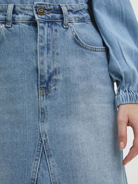 Answear.LAB spódnica jeansowa kolor niebieski maxi rozkloszowana