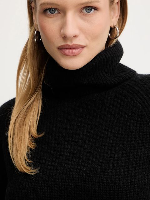 BOSS Orange sweter z dodatkiem wełny damski kolor czarny lekki z golfem 50548937