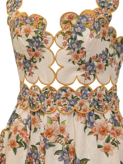 FARM Rio Sand Hilo floral scalloped midi dress - Neutrals