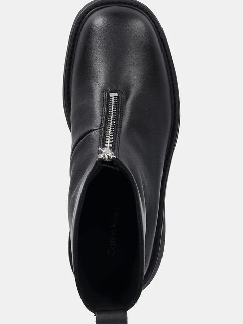 Calvin Klein botki skórzane CHUNKY FRONT ZIP BOOT damskie kolor czarny na płaskim obcasie YW0YW01907