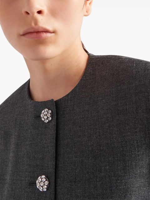 Prada feather-trim single-breasted wool jacket - Grey - zdjęcie produktu nr 2