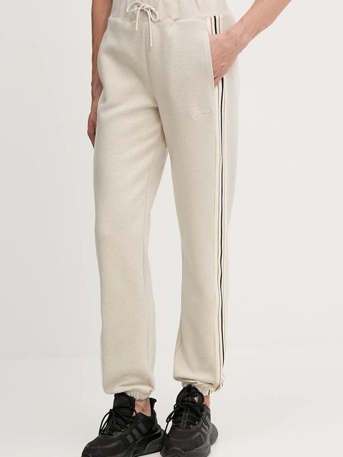 Guess spodnie dresowe z domieszką wełny MURIEL damskie kolor beżowy z aplikacją V5BB17 KCX52