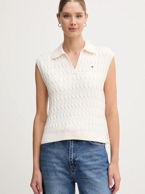 Tommy Hilfiger kamizelka bawełniana damski kolor biały lekki WW0WW45655 - zdjęcie produktu nr 1