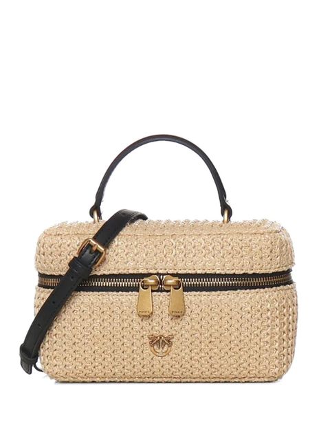 PINKO logo-plaque straw-effect shoulder bag - Neutrals - zdjęcie produktu nr 1