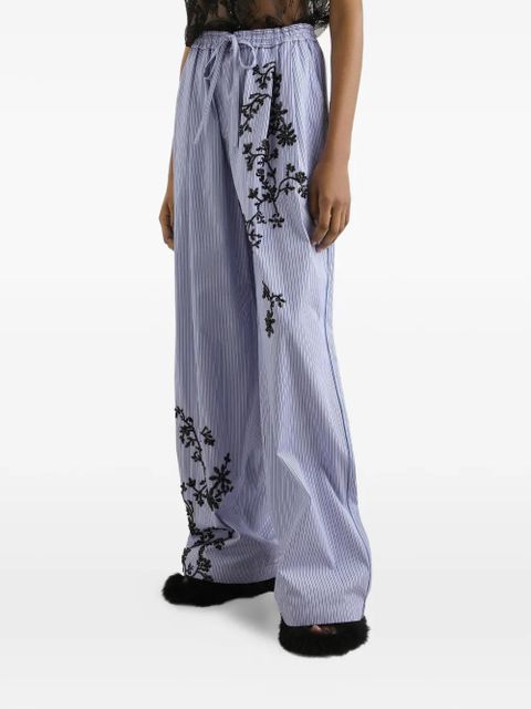 Dolce & Gabbana striped poplin trousers with flowers embroidery - Blue