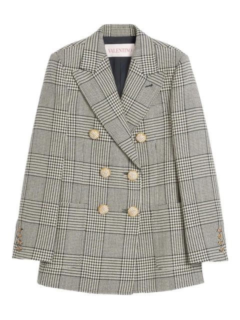 Valentino Garavani houndstooth-pattern virgin-wool blazer - Black