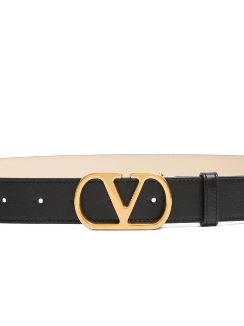 Valentino Garavani VLogo Signature reversible shiny calfskin belt - 30mm / 1.2 in. - Neutrals