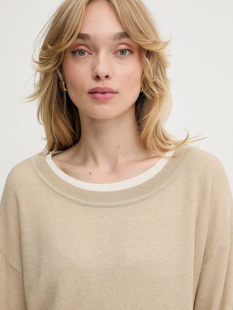 BOSS sweter wełniany damski kolor beżowy lekki 50542875