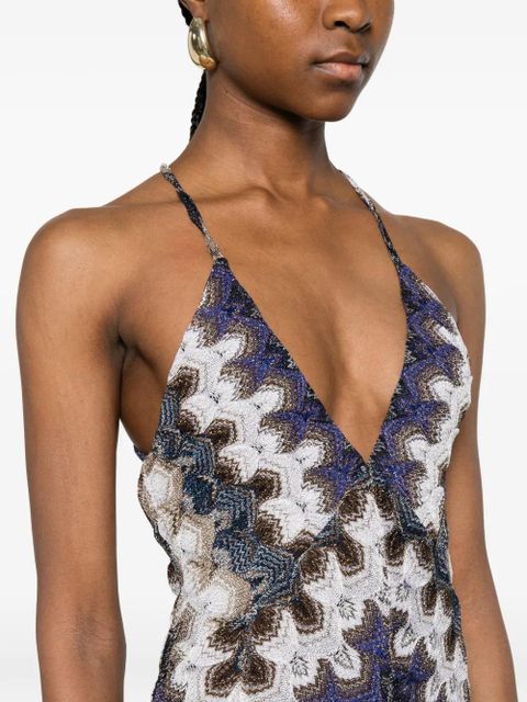 Missoni zigzag-pattern V-neck maxi dress - Blue