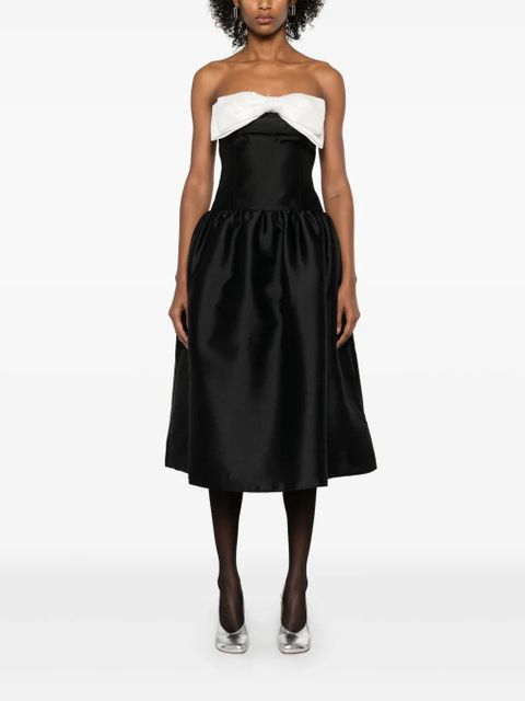 Self-Portrait taffeta contrast-bow midi dress - Black