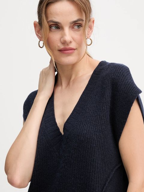 United Colors of Benetton kamizelka z dodatkiem wełny damski kolor granatowy 126WD4033