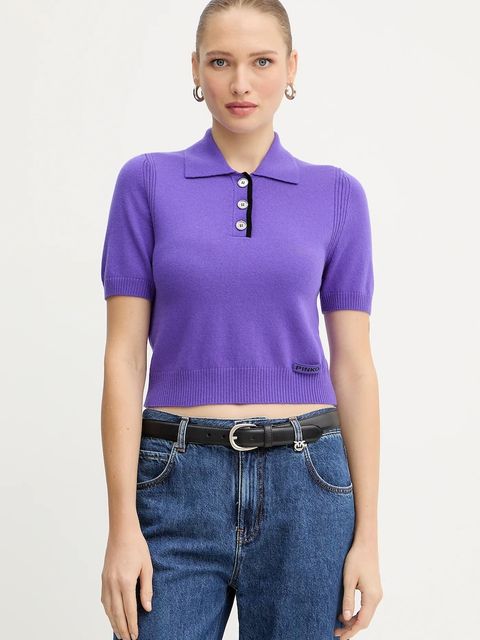 Pinko polo wełniane damskie kolor fioletowy 105450 A2Q9 - zdjęcie produktu nr 2