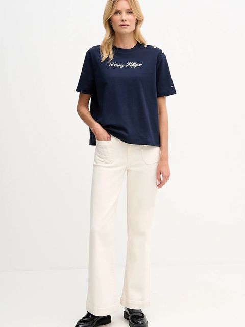 Tommy Hilfiger t-shirt bawełniany damski kolor granatowy WW0WW47819 - zdjęcie produktu nr 2