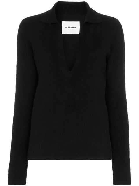 Jil Sander Collared v-neck knit jumper - Black - zdjęcie produktu nr 1