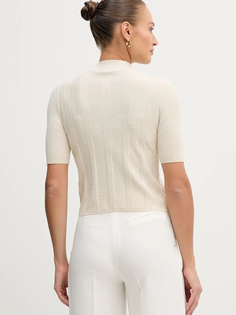 Sisley sweter z dodatkiem wełny damski kolor beżowy lekki z półgolfem 1WH2M2025