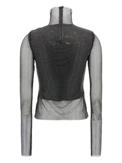 Sportmax rhinestone-embellished mesh top - Black