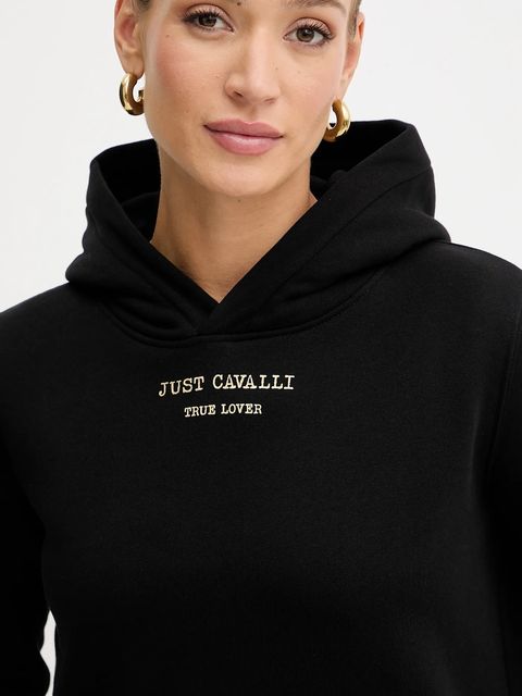 Just Cavalli bluza bawełniana damska kolor czarny z kapturem z nadrukiem 79PAIT01 CF502 - zdjęcie produktu nr 2
