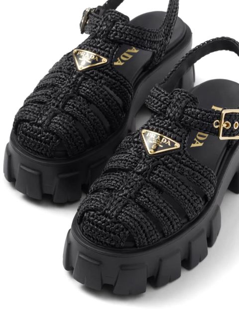 Prada caged flatform raffia sandals - Black