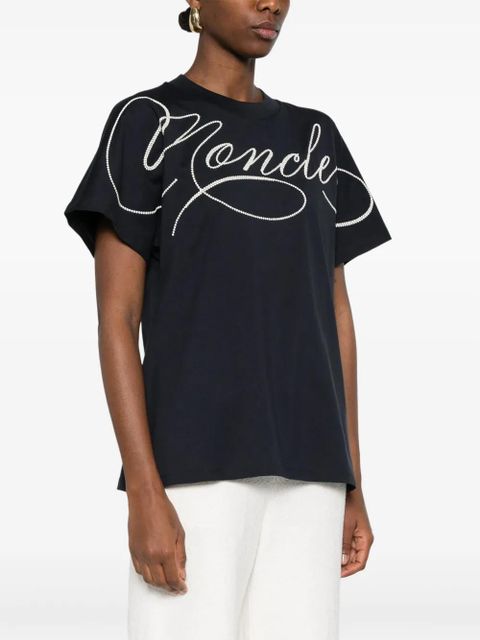 Moncler embroidered-logo T-shirt - Blue - zdjęcie produktu nr 2