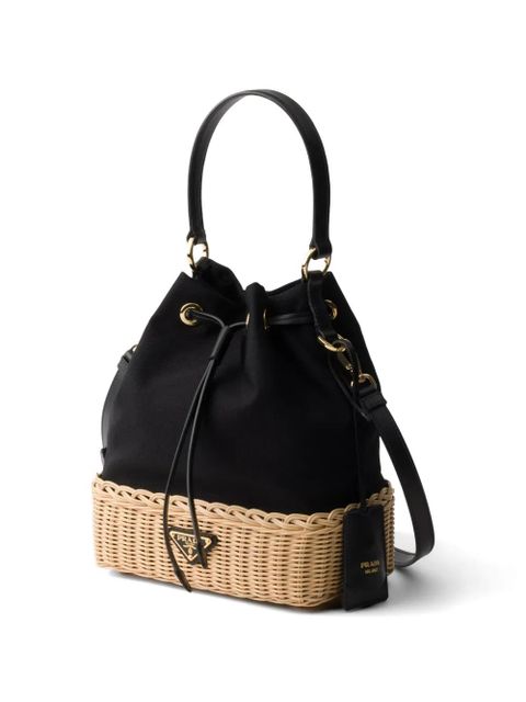 Prada wicker and canvas bucket bag - Black