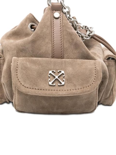 Off-White Dumbo.B appliqué chain suede bucket bag - Neutrals