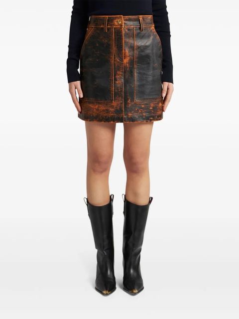 ETRO distressed-finish leather mini skirt - Brown