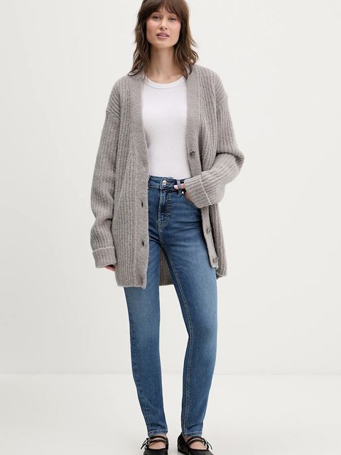 HUGO kardigan z dodatkiem wełny Shent damski kolor szary 50554076