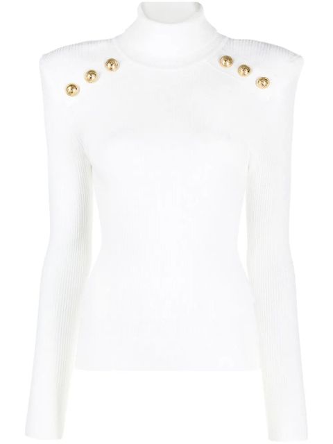 Balmain embossed button-detail ribbed jumper - White - zdjęcie produktu nr 1
