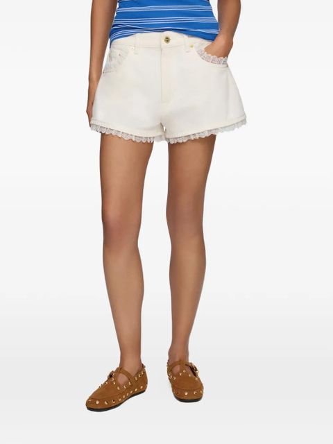 GANNI lace-trim denim shorts - Neutrals