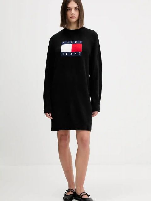 Tommy Jeans sukienka z domieszką wełny kolor czarny mini oversize DW0DW21462
