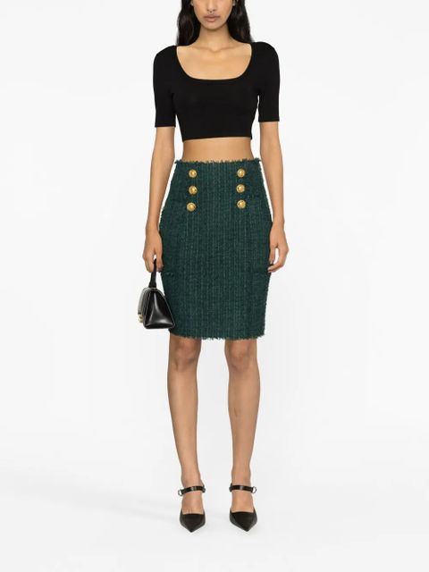 Balmain button-detail tweed pencil skirt - Green - zdjęcie produktu nr 2